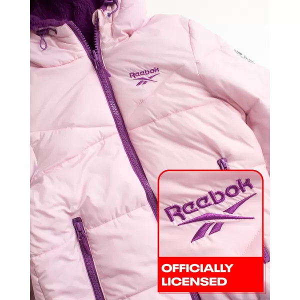 imageReebok Womens Winter Jacket  Reversible Teddy Sherpa Puffer  Heavyweight Quilted Windbreaker Parka Coat for Women SXLMauvePurple