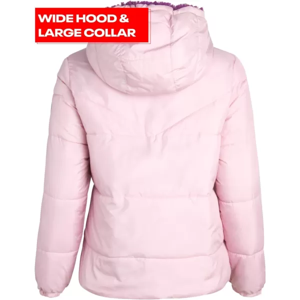 imageReebok Womens Winter Jacket  Reversible Teddy Sherpa Puffer  Heavyweight Quilted Windbreaker Parka Coat for Women SXLMauvePurple