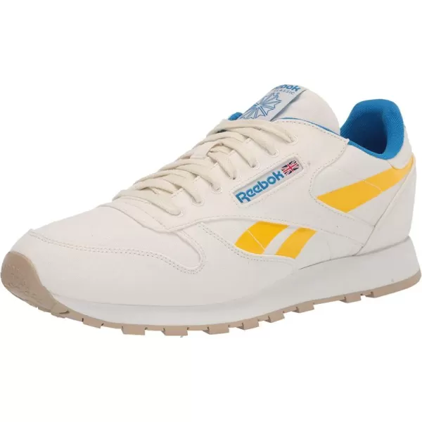 imageReebok Mens Classic Leather Sneaker in Chalk Primal Yellow and Horizon Blue