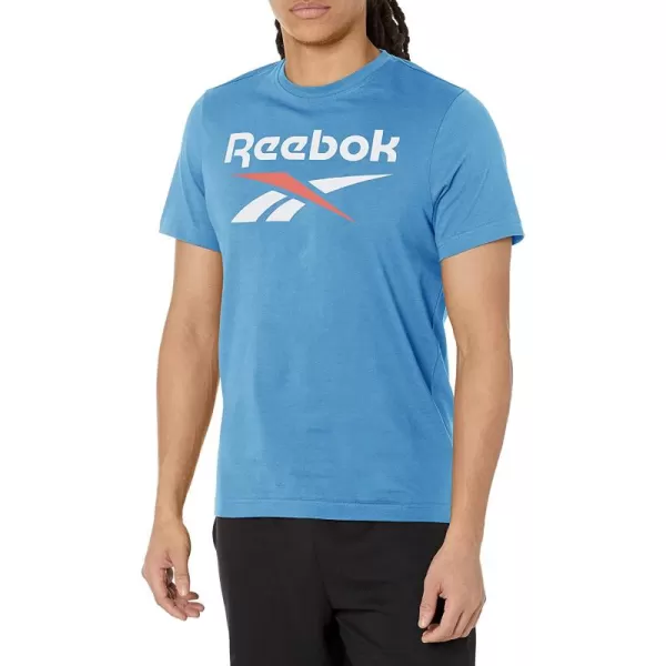 imageReebok Mens Essential BlueWhite Logo Big Logo Tee