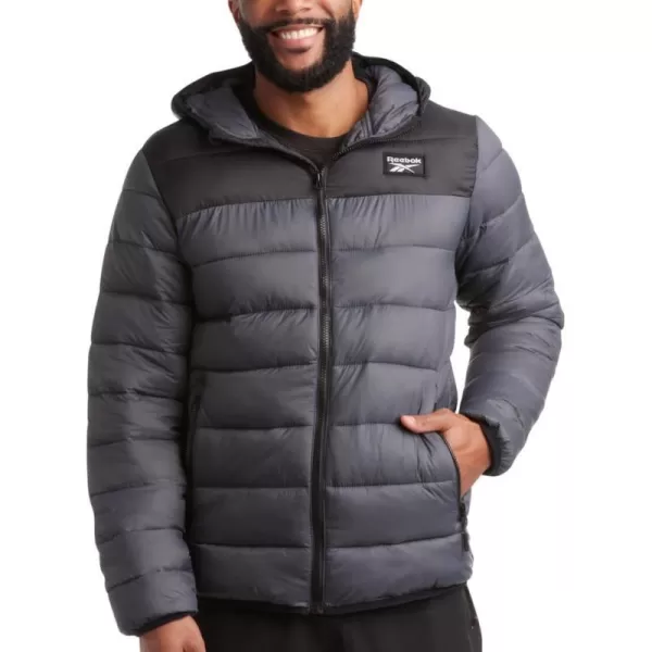 imageReebok Mens Jacket  Lightweight Hooded Quilted Puffer Coat  Warm Insulated Winter Jacket for Men MXXLCharcoalBlack