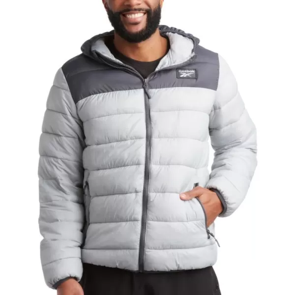imageReebok Mens Jacket  Lightweight Hooded Quilted Puffer Coat  Warm Insulated Winter Jacket for Men MXXLPure GreyCharcoal