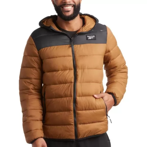 imageReebok Mens Jacket  Lightweight Hooded Quilted Puffer Coat  Warm Insulated Winter Jacket for Men MXXLTimberBlack