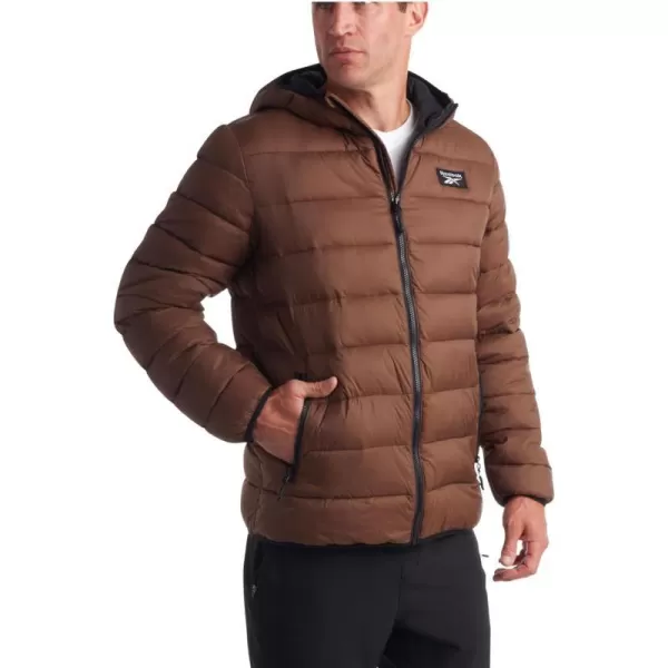 imageReebok Mens Jacket  Lightweight Hooded Quilted Puffer Coat  Warm Insulated Winter Jacket for Men MXXLToffee