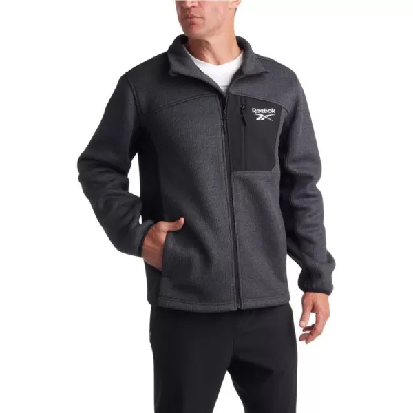 imageReebok Mens Lightweight Fleece Jacket  Full Zip Up Active Fleece Jacket for Men  Performance Jacket for Men MXXLCharcoal HeatherBlack