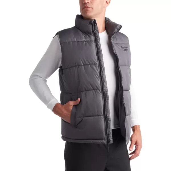 imageReebok Mens Puffer Vest  Quilted Insulated Full Zip Winter Vest  Sleeveless Jacket for Men MXXLCharcoal
