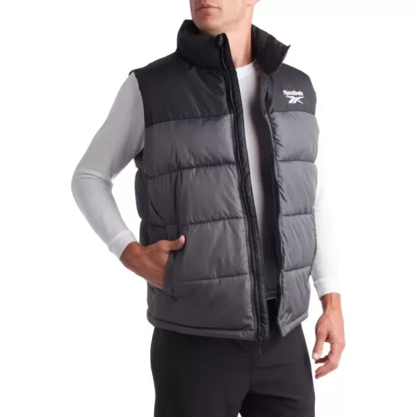 imageReebok Mens Puffer Vest  Quilted Insulated Full Zip Winter Vest  Sleeveless Jacket for Men MXXLCharcoalBlack