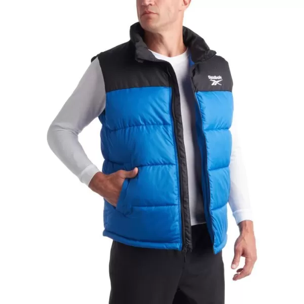 imageReebok Mens Puffer Vest  Quilted Insulated Full Zip Winter Vest  Sleeveless Jacket for Men MXXLVector BlueBlack
