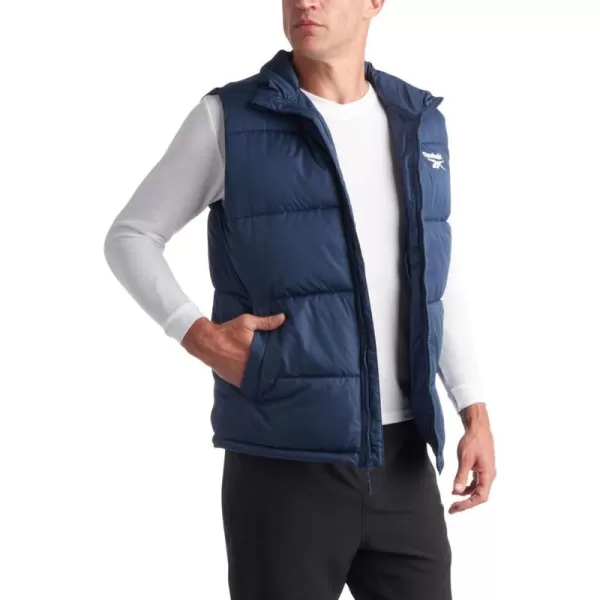 imageReebok Mens Puffer Vest  Quilted Insulated Full Zip Winter Vest  Sleeveless Jacket for Men MXXLVector Navy