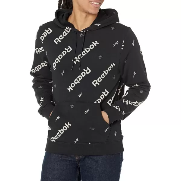 imageReebok Mens Standard Graphic HoodieBlack and White Logo All Over Print