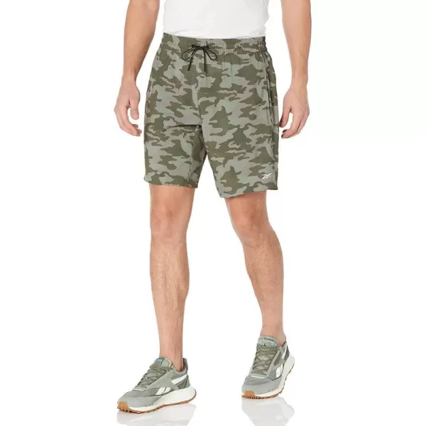 imageReebok Mens Standard Workout Ready Graphic ShortsArmy Green All Over Camo Print