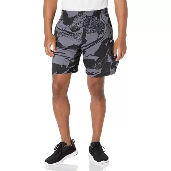 imageReebok Mens Standard Workout Ready Graphic ShortsBlackGrey All Over Print