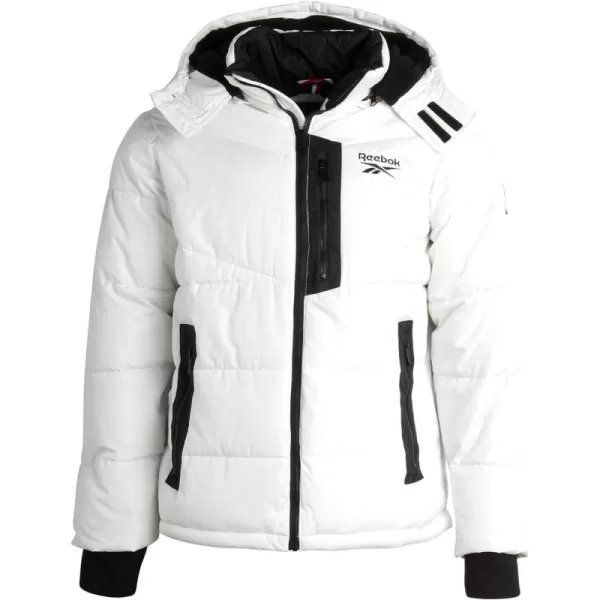 imageReebok Mens Winter Coat  Heavyweight Bubble Puffer Parka  Weather Resistant Outerwear Windbreaker Ski Jacket for Men MXXLWhite