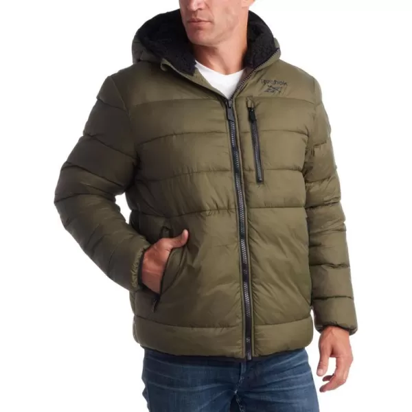 imageReebok Mens Winter Jacket  Heavyweight Quilted Puffer Parka Coat  Ski Jacket for Men Sherpa Lined Hood SXLMilitary