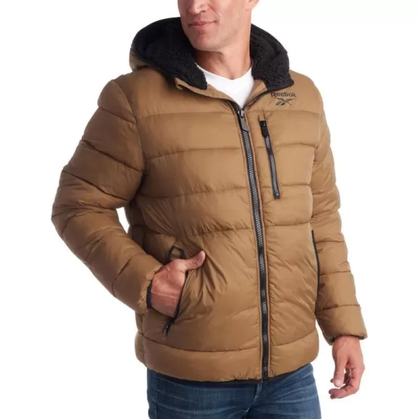 imageReebok Mens Winter Jacket  Heavyweight Quilted Puffer Parka Coat  Ski Jacket for Men Sherpa Lined Hood SXLTaupe