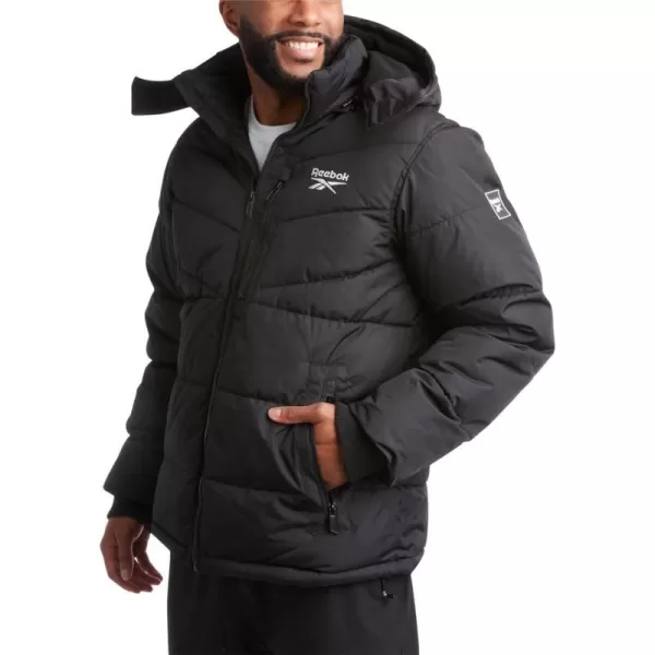 imageReebok Mens Winter Jacket  Heavyweight Quilted Puffer Parka Coat  Weather Resistant Jacket for Men LXXLBlack