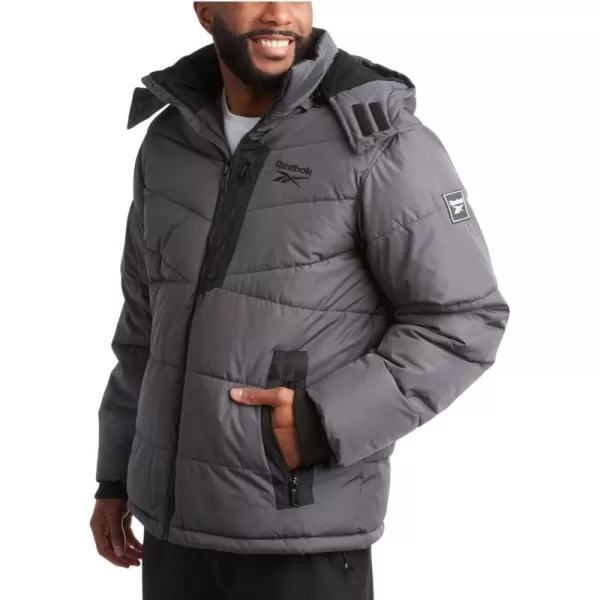 imageReebok Mens Winter Jacket  Heavyweight Quilted Puffer Parka Coat  Weather Resistant Jacket for Men LXXLCharcoal