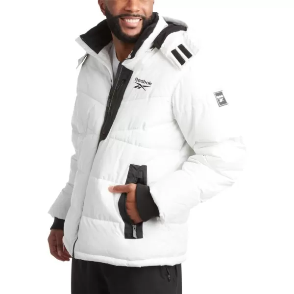 imageReebok Mens Winter Jacket  Heavyweight Quilted Puffer Parka Coat  Weather Resistant Jacket for Men LXXLWhite