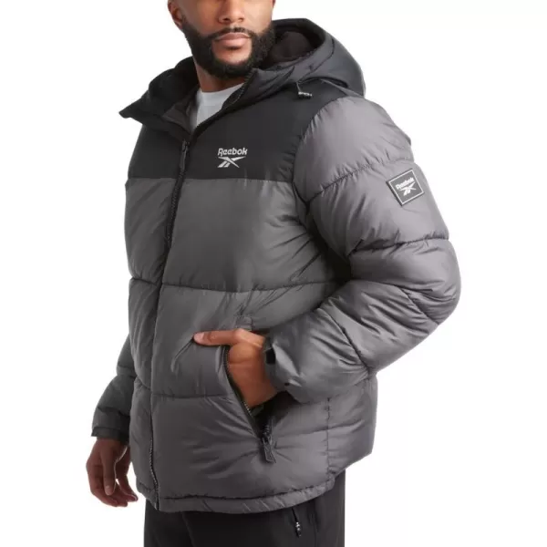 imageReebok Mens Winter Jacket  Heavyweight Quilted Puffer Parka Coat  Weather Resistant Ski Jacket for Men 820BlackCharcoal