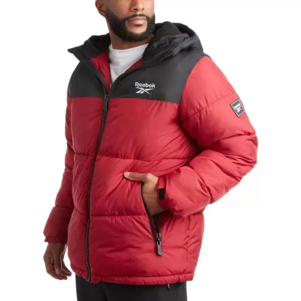 imageReebok Mens Winter Jacket  Heavyweight Quilted Puffer Parka Coat  Weather Resistant Ski Jacket for Men 820BlackDark Red
