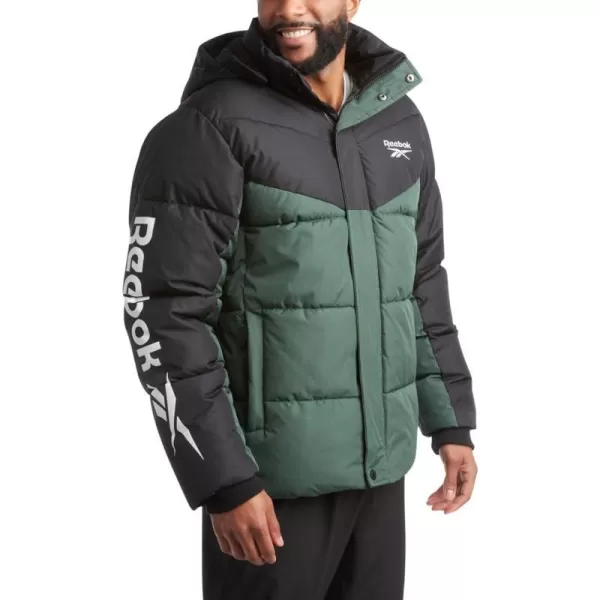 imageReebok Mens Winter Jacket  Heavyweight Quilted Puffer Parka Coat  Weather Resistant Ski Jacket for Men MXXLHunterBlack