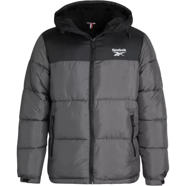 imageReebok Mens Winter Jacket  Heavyweight Quilted Puffer Parka Coat  Weather Resistant Windbreaker Ski Jacket for Men 820BlackCharcoal