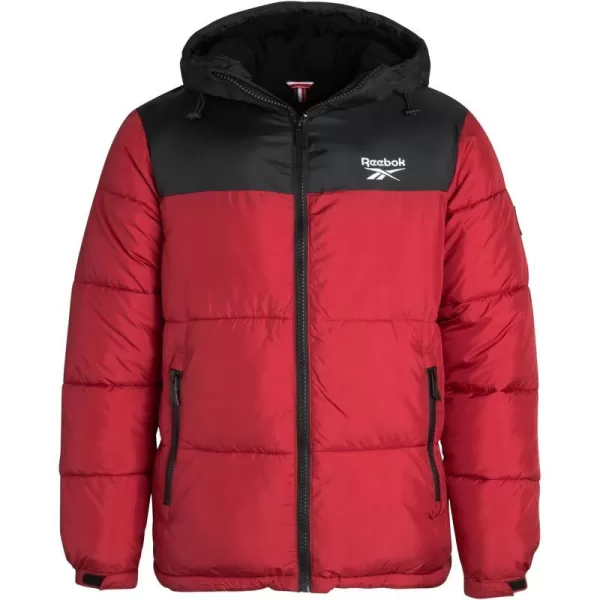 imageReebok Mens Winter Jacket  Heavyweight Quilted Puffer Parka Coat  Weather Resistant Windbreaker Ski Jacket for Men 820BlackDark Red