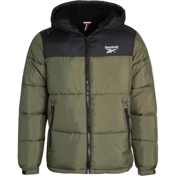 imageReebok Mens Winter Jacket  Heavyweight Quilted Puffer Parka Coat  Weather Resistant Windbreaker Ski Jacket for Men 820BlackVarsity Green