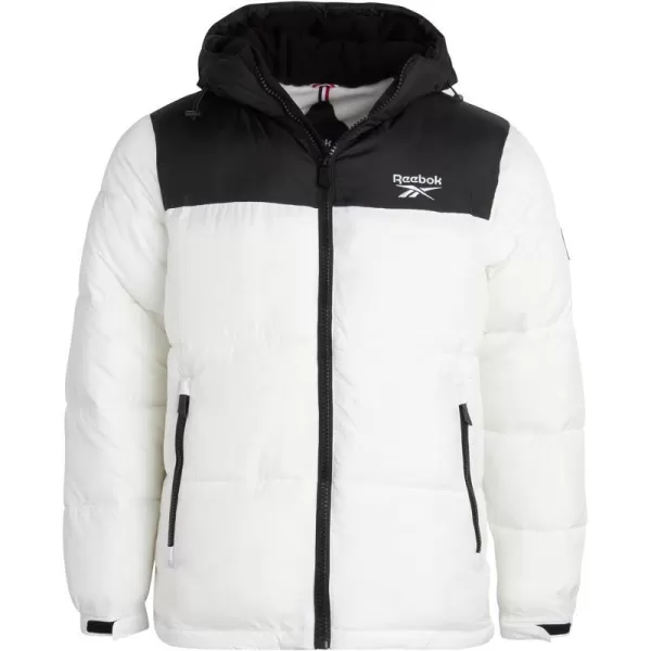 imageReebok Mens Winter Jacket  Heavyweight Quilted Puffer Parka Coat  Weather Resistant Windbreaker Ski Jacket for Men 820BlackWhite