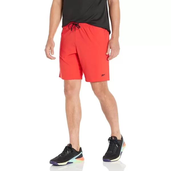 imageReebok Mens Workout Ready Woven Shorts Dynamic RedBlack Small Logo