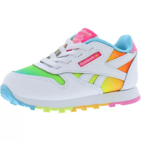 imageReebok UnisexChild Classic Leather SneakerFootwear WhiteAtomic PinkAlways Blue