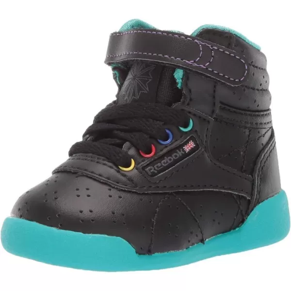 imageReebok UnisexChild Freestyle Hi SneakerBlackSolid TealTrue Grey