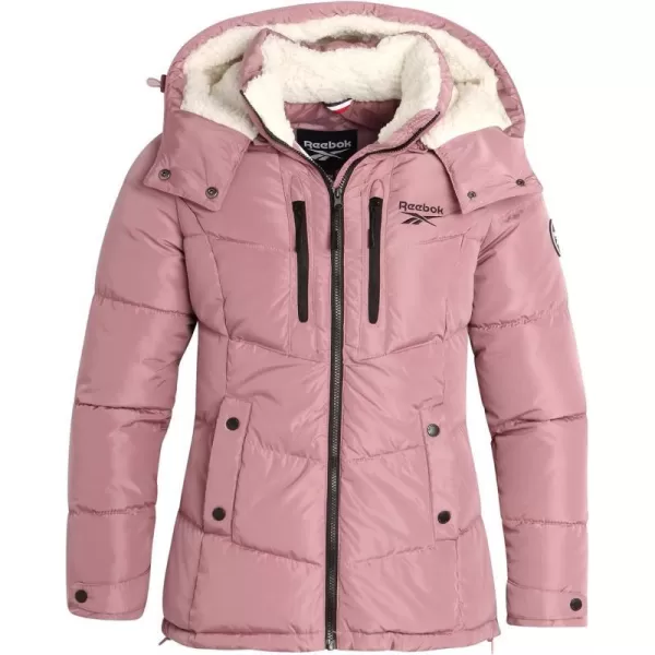 imageReebok Women Winter Jacket  Heavyweight Quilted Puffer Parka Coat Sherpa Lined Hood  Windbreaker Ski Jacket for Women SXLDark Dusty Rose