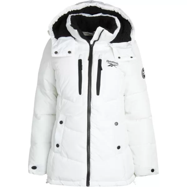 imageReebok Women Winter Jacket  Heavyweight Quilted Puffer Parka Coat Sherpa Lined Hood  Windbreaker Ski Jacket for Women SXLWhite