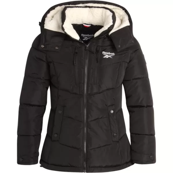 imageReebok Women Winter Jacket  Heavyweight Quilted Puffer Parka Coat with Sherpa Lined Hood  Ski Jacket for Women SXLBlack