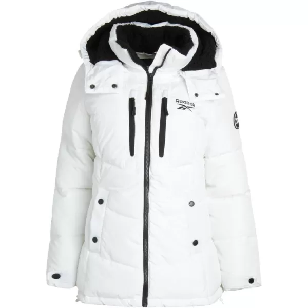 imageReebok Women Winter Jacket  Heavyweight Quilted Puffer Parka Coat with Sherpa Lined Hood  Ski Jacket for Women SXLWhite