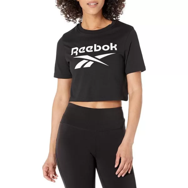 imageReebok Womens Crop Logo TeeBlackWhite Big Logo