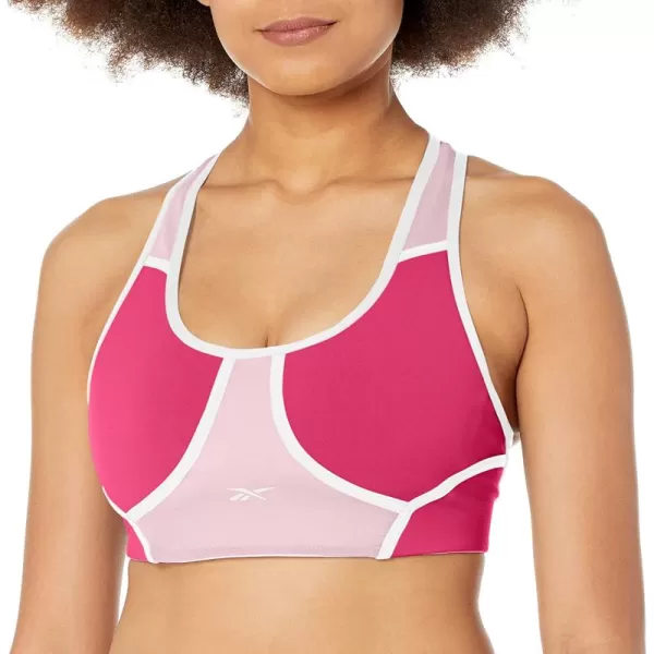 imageReebok Womens Lux Racerback Sports Bra  Medium Support Semi Proud PinkPale PinkWhite