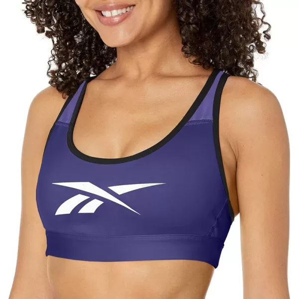 imageReebok Womens Lux Racerback Sports Bra Medium SupportBold PurpleWhite Vector Logo