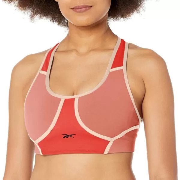 imageReebok Womens Lux Racerback Sports Bra Medium SupportCanyon Coral Color Block
