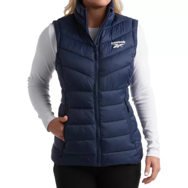 imageReebok Womens Puffer Vest  Quilted Insulated Winter Vest High Collar  Sleeveless Jacket for Women SXLVector Navy