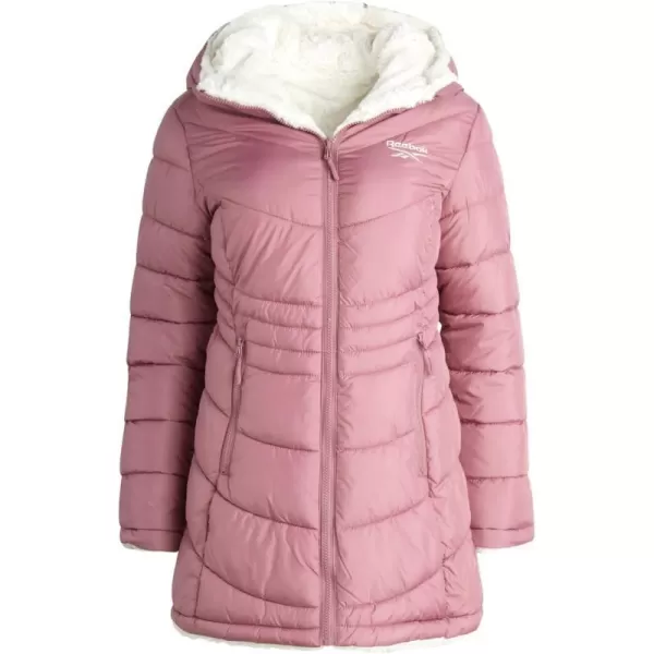 imageReebok Womens Winter Jacket  Long Length Reversible Teddy Sherpa Puffer  Heavyweight Quilted Parka Coat for Women SXLDark Dusty Rose