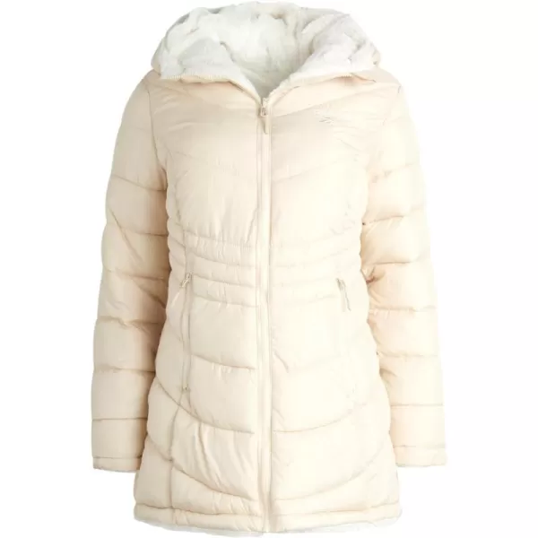 imageReebok Womens Winter Jacket  Long Length Reversible Teddy Sherpa Puffer  Heavyweight Quilted Parka Coat for Women SXLStucco