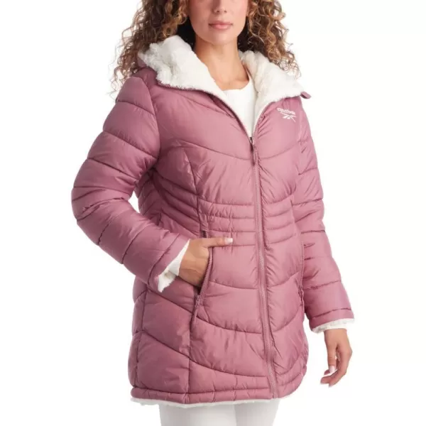 imageReebok Womens Winter Jacket  Reversible Quilted Puffer with Sherpa Fleece Lining  Parka Coat for Women S3X Plus SizeDark Dusty Rose