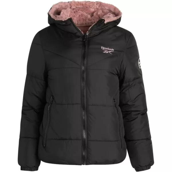 imageReebok Womens Winter Jacket  Reversible Teddy Sherpa Puffer  Heavyweight Quilted Windbreaker Parka Coat for Women SXLBlackDusty Rose