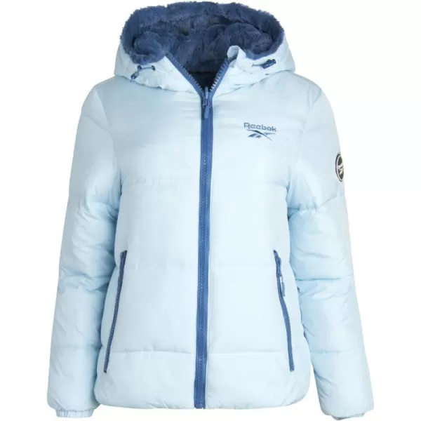 imageReebok Womens Winter Jacket  Reversible Teddy Sherpa Puffer  Heavyweight Quilted Windbreaker Parka Coat for Women SXLFeel Good BlueHoops