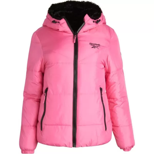 imageReebok Womens Winter Jacket  Reversible Teddy Sherpa Puffer  Heavyweight Quilted Windbreaker Parka Coat for Women SXLLaser PinkBlack