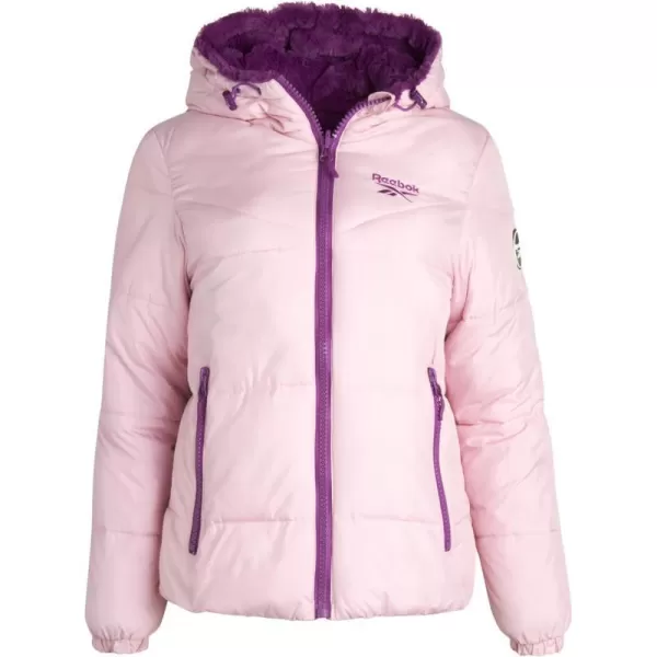 imageReebok Womens Winter Jacket  Reversible Teddy Sherpa Puffer  Heavyweight Quilted Windbreaker Parka Coat for Women SXLMauvePurple