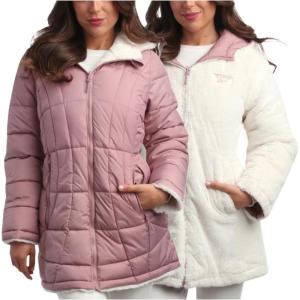 imageReebok Womens Winter Jacket  Reversible Quilted Puffer with Sherpa Fleece Lining  Parka Coat for Women S3X Plus SizeDusty Rose