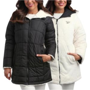 imageReebok Womens Winter Jacket  Reversible Quilted Puffer with Sherpa Fleece Lining  Parka Coat for Women S3X Plus SizeEbony Black